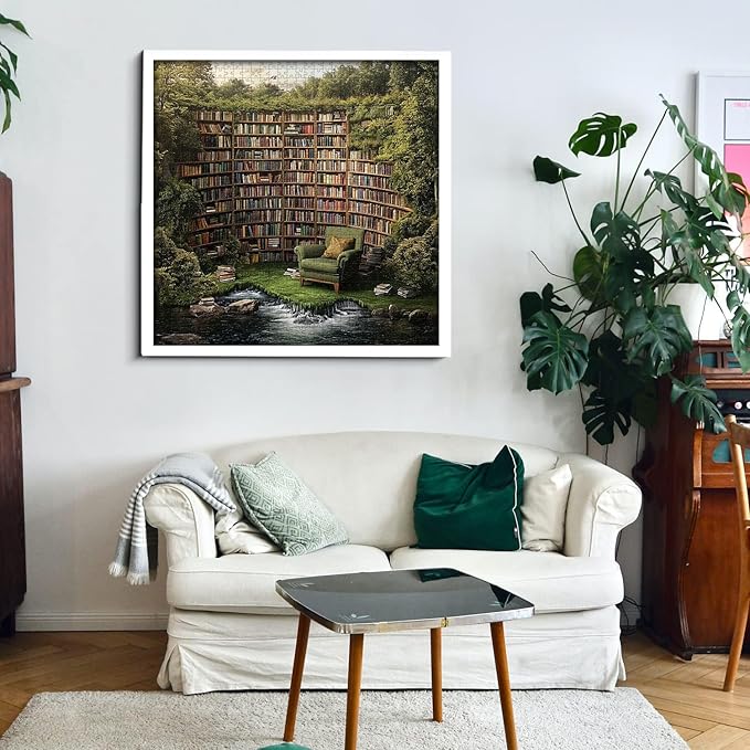 PICKFORU Natural Library Puzzles for Adults 1000 Pieces, Vintage Forest Bookshelf Jigsaw Puzzles, Challenging Landscape Puzzle for Book Lover