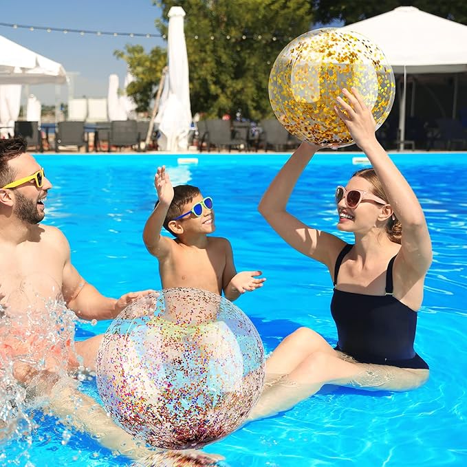 Sotiff 20 Pcs Inflatable Glitter Beach Ball 24 Inch 16 Inch Clear Beach Ball Blow Up Pool Balls Large Swimming Pool Water Toys for Kids Adults Outdoor Summer Birthday Party Favors, 5 Colors