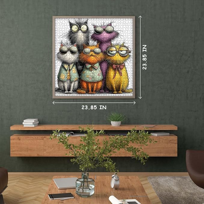 PICKFORU Cat Puzzle for Adults 1000 Pieces,Funny Cat Kitty Jigsaw Puzzle Abstract Art, Colorful Animal Cute Kitten Puzzle Challenge for Adults