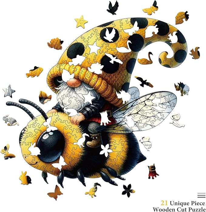 Wooden Jigsaw Puzzles, Bee Gnome 200 Pieces Wooden Puzzles for Adults, 10.6"x11.1" Wooden Puzzles with Unique Shape, Great Gift and Family Game