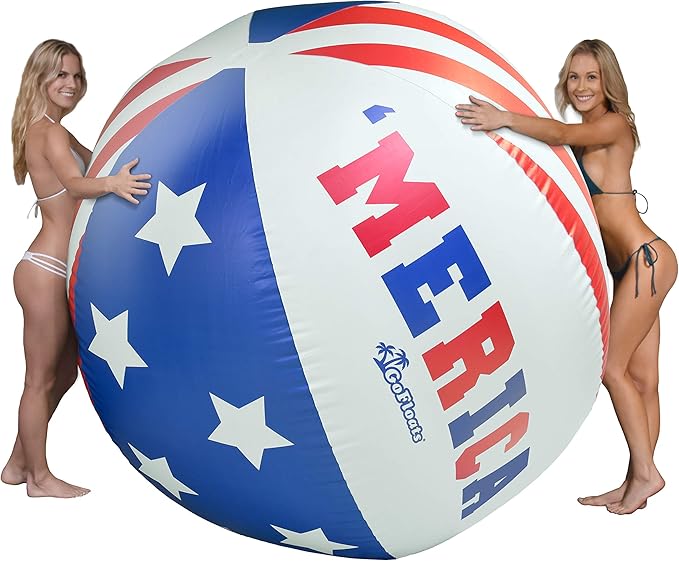 GoFloats 6 ft Giant 'Merica Inflatable Beach Ball, Extra Large Jumbo Beach Ball - Patch Kit Included