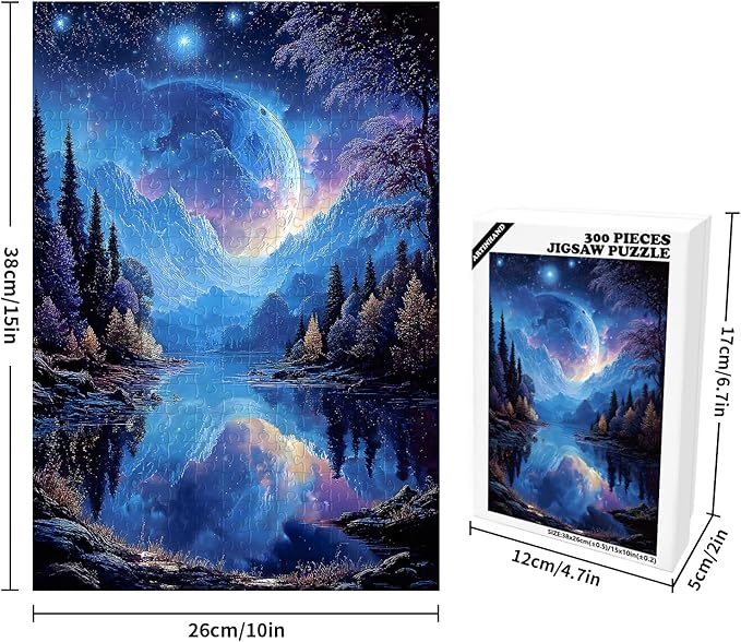 Great Jigsaw Puzzles for Adults 300 Pieces Dreamy Moon Night Wooden Challenging Puzzles Gift for Friends Family Home Decoration Kids Puzzle