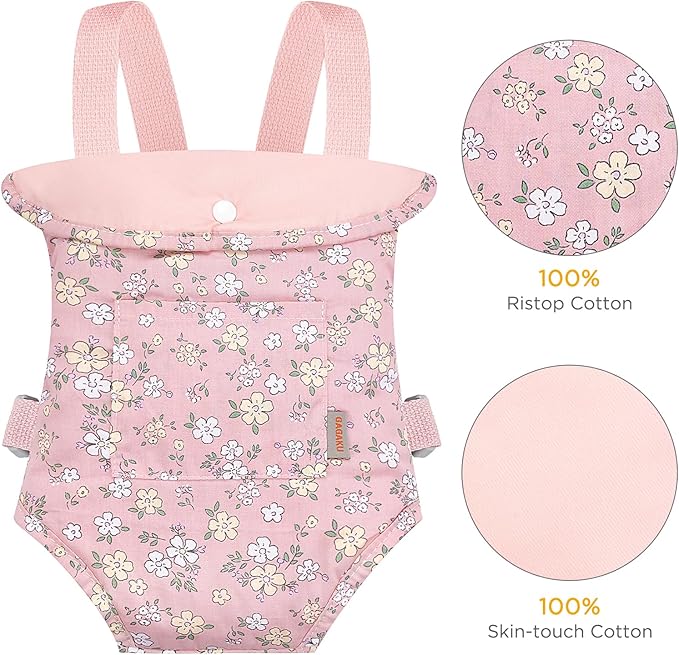 Gagaku Doll Carrier for Toddlers & Kids - Reborn Baby Doll Accessories in Pink (Pear Flowers)