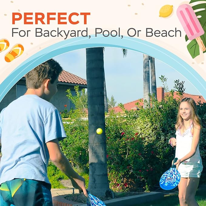 Sunlite Sports Beach Paddle Game Set, 2 Paddles and 2 2 Balls, Perfect for Backyard Fun or Outdoor or Beach or Lawn., Blue