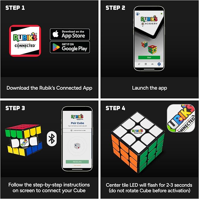 Rubik's Cube, The Official Rubik’s ConnectedX, Bluetooth-Enabled 3x3 Speed Cube with Guided Learning App for Beginners, Brain Teaser Fidget Toy & Puzzle, Easter Basket Stuffer, for Ages 8 & Up