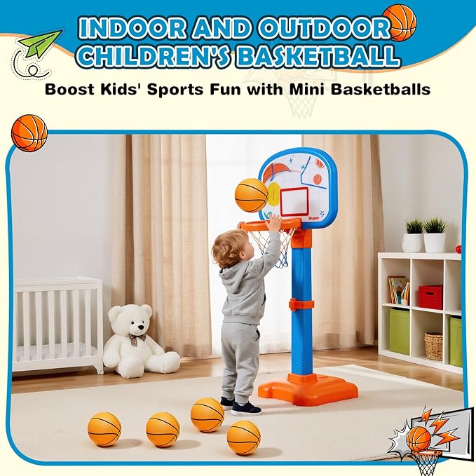 Mini Basketball Set - 5 Pack 6" Small Balls with Pump, Over The Door Mini Hoop Replacements, Toy for Toddlers, Kids, Teenagers, Pool, Indoors, Outdoors