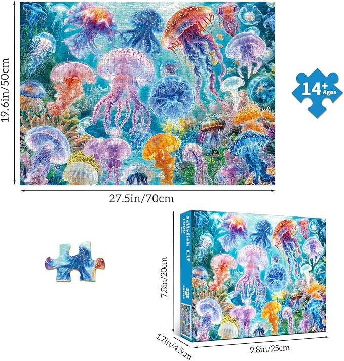 HUADADA Puzzles for Adults 1000 Pieces,Challenging Game Toys, Puzzles 1000 Pieces,Impossible Puzzle, Family Decoration Puzzle-Dreamy Jellyfish