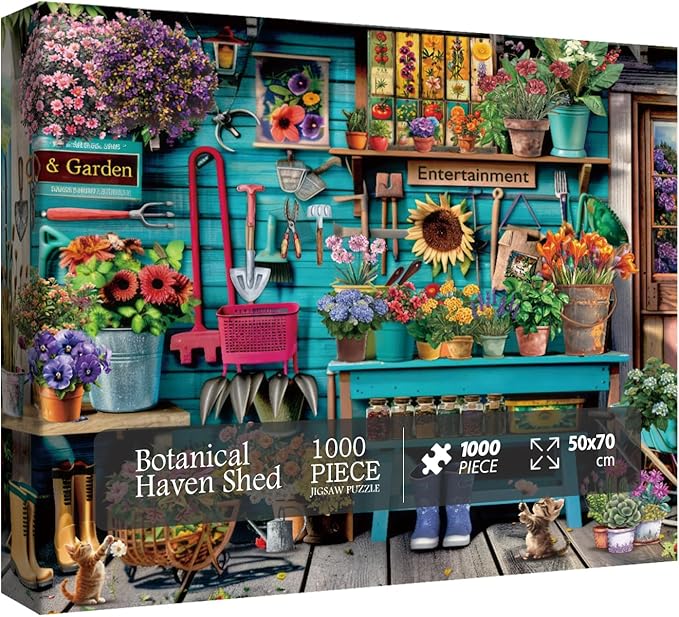 Flower Plant Gardening Puzzle 1000 Piece for Adults, Spring Nature Garden Jigsaw Puzzle, Cat Colorful Cabin Puzzles