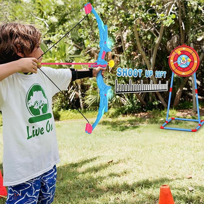 2 Pack of Kids Bow & Arrow Set, Light Up Archery Toy Set with 14 Suction Cup Arrows Standing Target, Perfect Indoor Outdoor Toys Birthday Gifts Ideas for Boys Girls, Medium