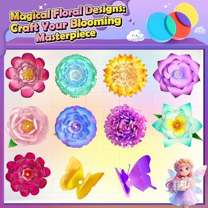 Coodoo DIY Flower Craft Kits, Magic Dyeing Florist Bouquet Maker Art Supplies Arts and Crafts for Kids Ages 4-6 4-8 8-12, STEM Montessori Toddler Kids Toys Birthday Easter Gifts for Girls Boys