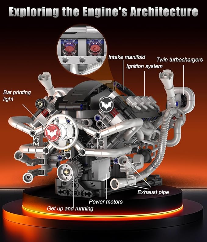 Mini V8 Engine Model Kit That Runs, 770PCS Motorized Building Set for Adults with Lights, STEM Construction Engineering Toy, DIY Project Gift for Men and Teens