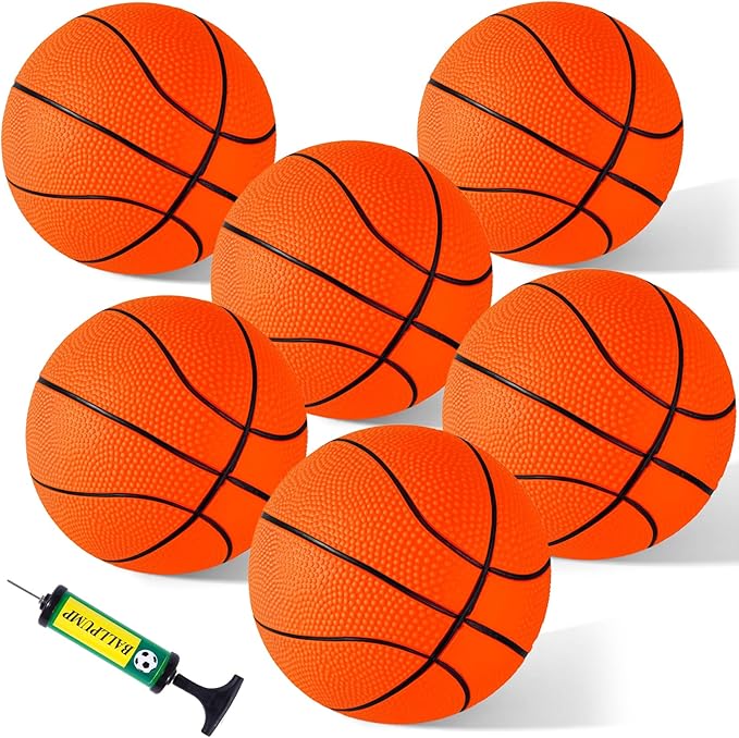 Shindel Mini Basketball, 6PCS 6.3 inches Basketballs with Pump for Birthday Gifts for Toddlers Kids, Playground Balls for Pool, Indoors, Outdoors