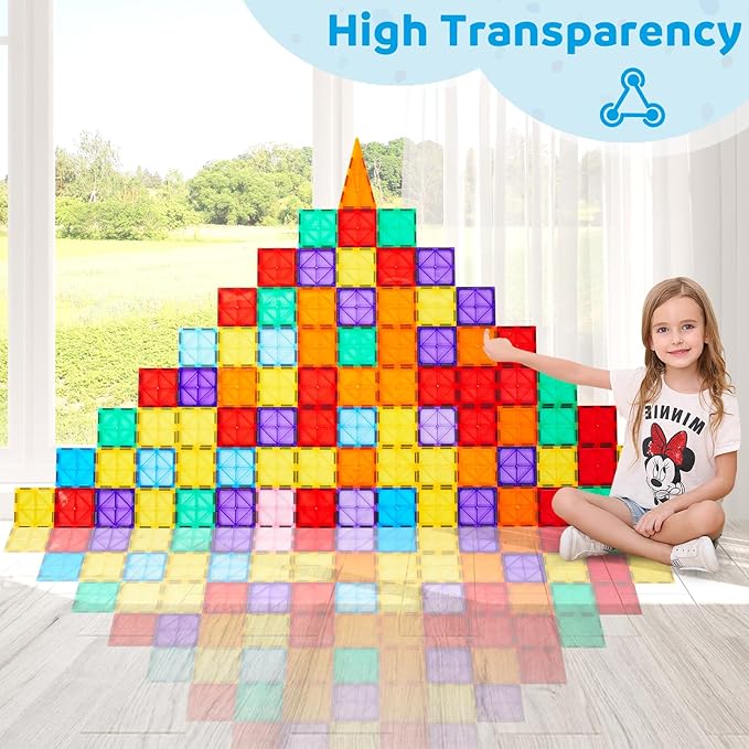 Ryoichi Magnetic Tile,32-Pack Square Magnetic Tiles Refill, 2.95in STEM Building Blocks for Kids, Expandable Educational Construction Toy Set