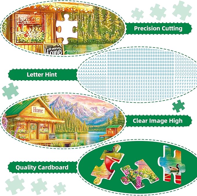 300 Pieces Puzzles for Adults,Lakeside House & Red Boat Puzzle,300 Pieces Puzzle for Seniors Large Piece,Mountains Jigsaw Puzzles for Kids Ages 8-10,Challenging Family Games, 20.5 x 15 in