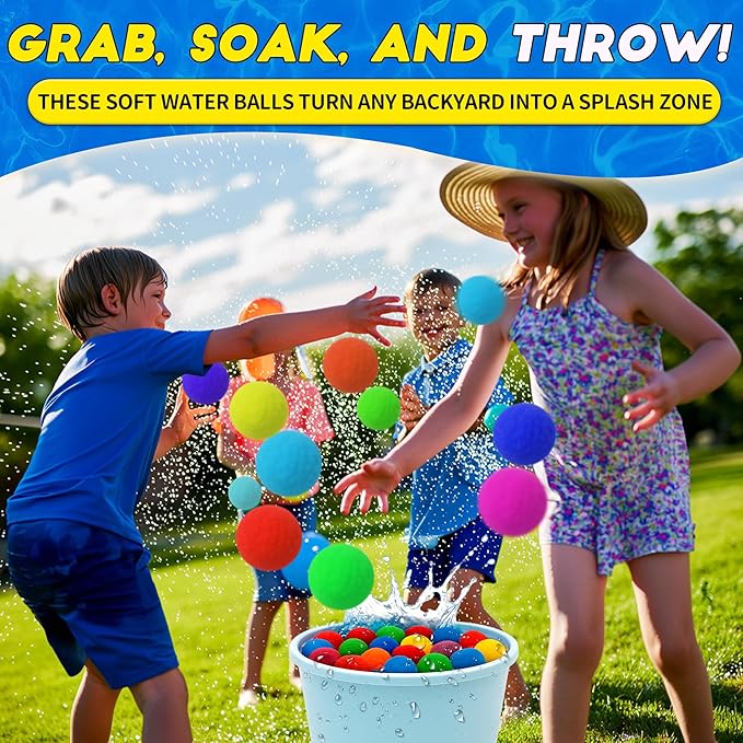 Reusable Water Balls for Kids, 50 PCS Soft Splash Balls Summer Outdoor Toys, Water Balloon Game for Pool Beach Party, Safe Water Fight Toys Fun Activities Yard Games