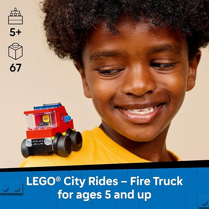 LEGO City Rides – Fire Truck Building Toy for Kids - Emergency Pretend Play for Boys & Girls, Ages 5+ - Toy Truck W/Raisable Ladder & Firefighter Junior Minifigure - Gift Idea for Birthdays - 60482