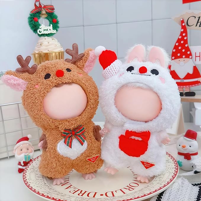 Christmas Clothes for Lu bubu 17cm Dolls(No Doll) Accessories,, Stylish Kawaii Festive Christmas Snowman Outfit Set 2 Pieces Suitable for 17cm Doll , Xmas Doll Clothing Set Replacement White