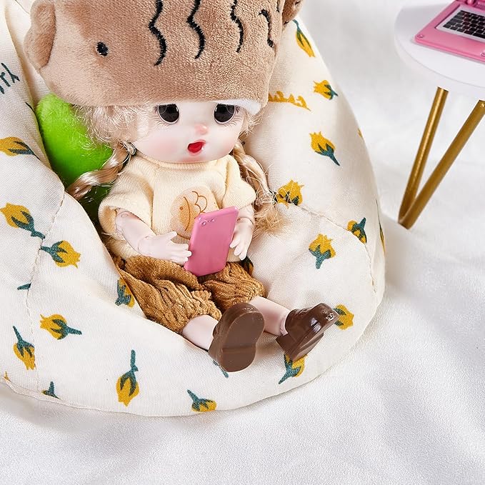 1/12 Dollhouse Furniture Decor Laptop Accessories, 1/6 Scale Minature Tablet Smart Phone Mini Stuff Doll House Furniture Play Set Accessories 3 Pcs (Pink)
