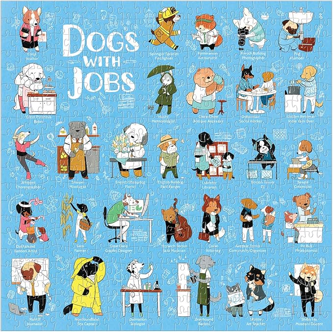 Galison Dogs with Jobs Puzzle, 500 Pieces, 20” x 20” – Jigsaw Puzzle Featuring an Amusing Illustration of Dogs – Thick, Sturdy Pieces, Challenging Family Activity, Great Gift Idea
