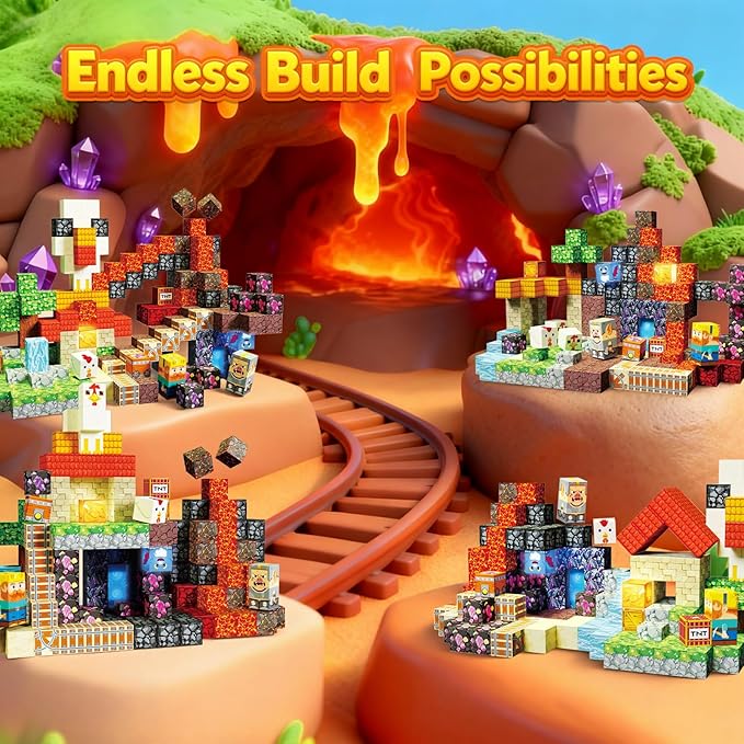 200PCS Magnetic Building Blocks Magnetic Blocks Cubes for Kids Ages 4-8 STEM Constructions Magnet Blocks Sensory Stacking Toy (Lava Grill Chicken-200pcs)