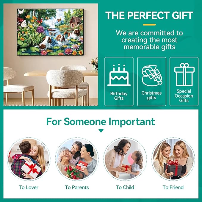 300 Piece Puzzles for Adults&Kids Large Piece, Spring & Summer Elderly Jigsaw Puzzles 300 Pieces – Dog Water Fun, Unique Artwork Perfection Game, Family Entertainment & Gift for Seniors(20.5" x 15")