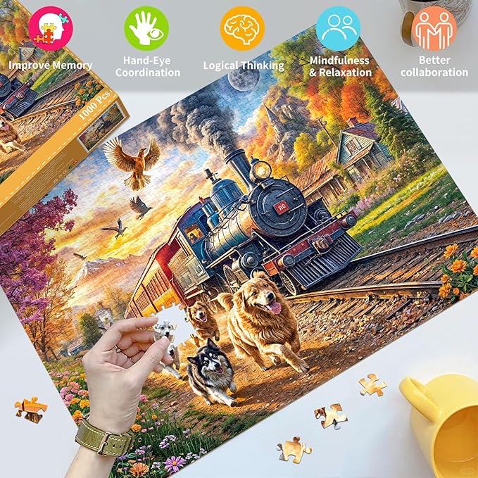 Jigsaw Puzzles for Adults 1000 Pieces, Interlock Perfectly No Dust, Impossible Difficult Hard Fun 1000 Piece Jigsaw Puzzles for Adults-1:1 Poster-Happy Train