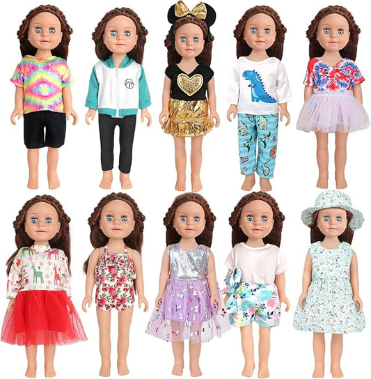 10 Sets of 18 Inch American Doll Clothes, Including 10 of Doll Clothing Dress Outfits for American Dolls, Birthday Gifts for Kids