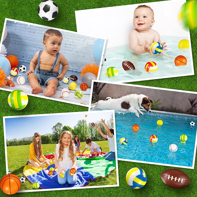 HyDren 72 Pcs Sports Stress Balls Mini Foam Sport Ball Squeeze Toy Include Storage Bag Basketball Football Baseball Soccer Tennis Volleyball for Stress Relief, Relaxation Party Favor for Boys Girls