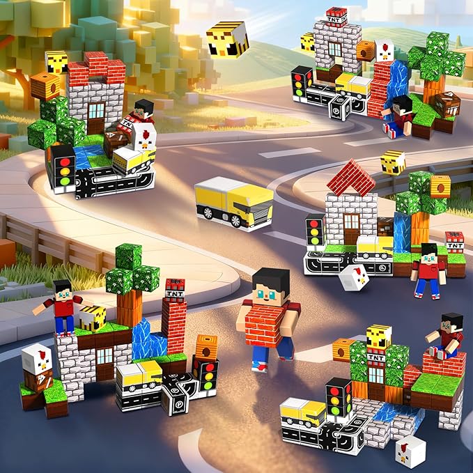 45 Pcs Travel Magnetic Blocks -Mini Magnetic Building Blocks for Kids Ages 4-8, Magnet Cubes Stacking Toys with Portable Metal Box, Easter Birthday Gift for 3+ Year Old Boys Girls