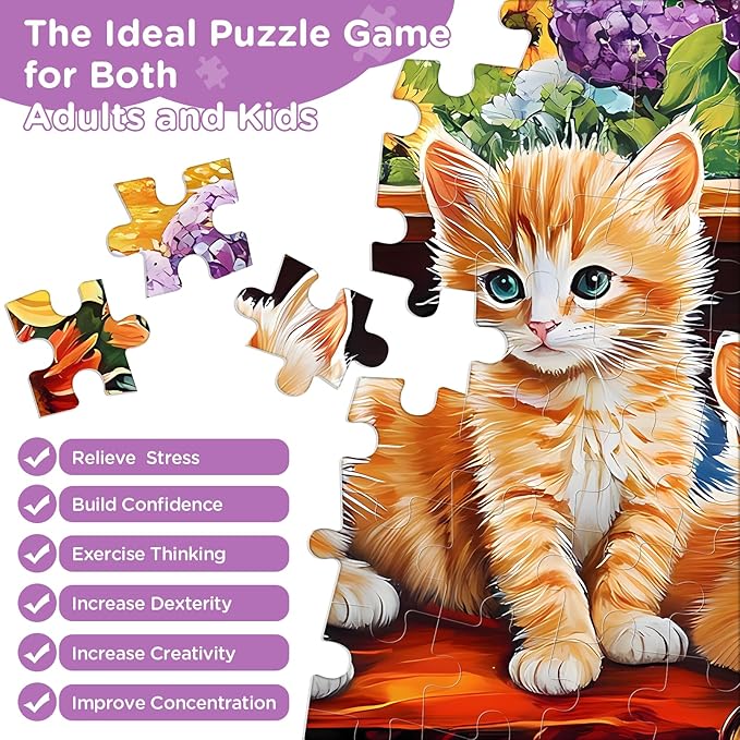 500 Pieces Jigsaw Puzzles for Adults, Cat Flower Truck Jigsaw Puzzles 500 Piece for Adults Seniors, Recycled Paper 500 Pieces Puzzle as Home Decor, Sturdy Puzzle Challenging Family Game Great Gift