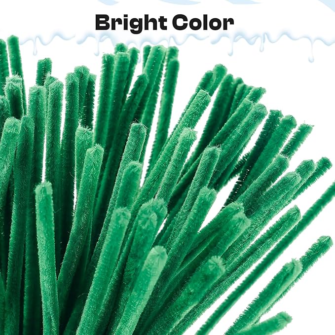 Caydo 200 Pieces Dark Green Pipe Cleaners Craft for Easter Decoration, Fluffy Chenille Stems Bulk for Kids Art Craft Projects, 12 Inch x 6 mm