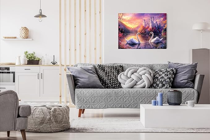 1000 Piece Jigsaw Puzzle for Adults - Swans Swimming on a Castle Lake - Challenging Puzzle - Magic Sunset on a Swan Lake - Adult 1000 Piece Puzzle. 20x27 inches