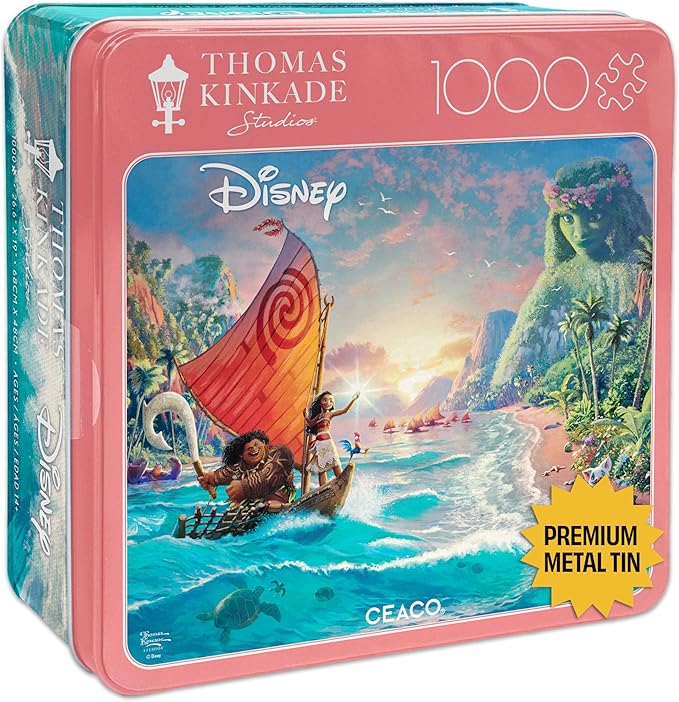 Ceaco - Disney - Thomas Kinkade - Moana - 1000 Piece Jigsaw Puzzle for Adults - Collectible Tin Case - Finished Size is 26.6 x 19