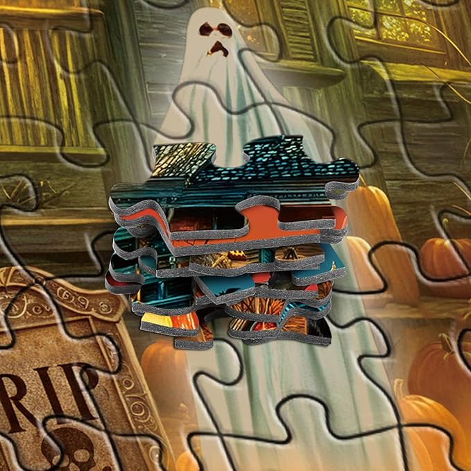 Rocorose Jigsaw Puzzle for Adults 1000 Pieces, Halloween Nightmare Puzzle Scary Ghost Jack - o - Lanterns Jigsaw Puzzles Haunted Mansion and Pumpkins