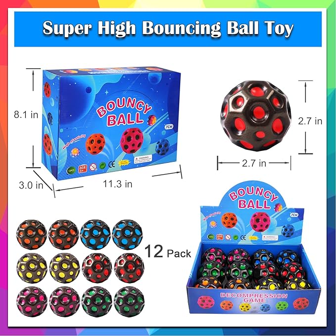Bouncy Ball, Colorful Big Super Bouncy Astro Balls, Extreme High Bouncing Balls for Kids,Fun Kids Lightweight Foam Jump Balls for Outside, Improve Hand Eye Coordination Ability (12 Pack)