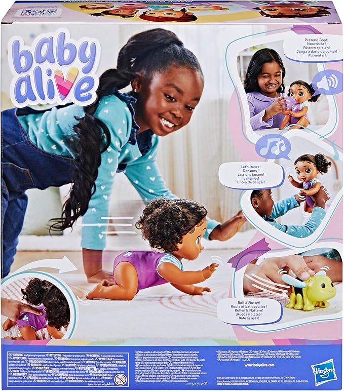 Baby Alive Crawl 'n Play Tilly Tinker Electronic Crawling Baby Doll Set, Black Hair, Kids Toys for Girls & Boys 3 Years & Up, 10.75 Inches