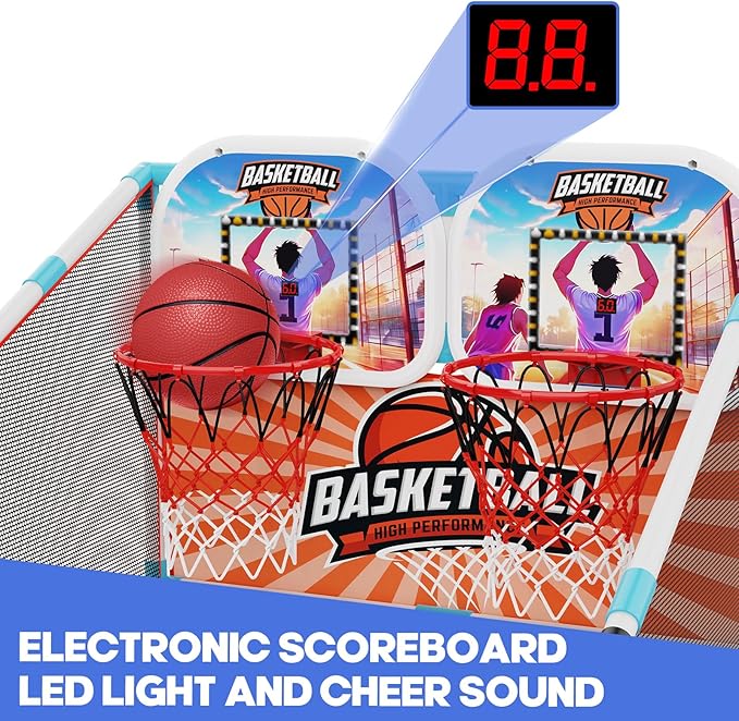 2-Player Arcade Basketball Game Set,Upgraded Indoor Hoop with LED Light Electronic Scoreboard 4 Balls,Carnival Games Sports Toys Kids 3-10 for Home Party Backyard Outdoor Boys Girls Toddlers Gifts