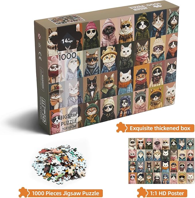 1000 Pieces Jigsaw Puzzles for Adults - Stylish Cats in Fashion - Unique Puzzle for Family and Friends - Challenging Puzzle Perfect for Game Nights (19.7x27.6 in)