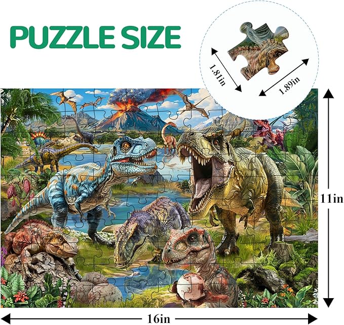Puzzles for Kids Ages 6-8-10, Dinosaur World Puzzle 100 Pieces Jurassic Landscape Jigsaw Puzzles Educational Toys Gifts for Boys Girls