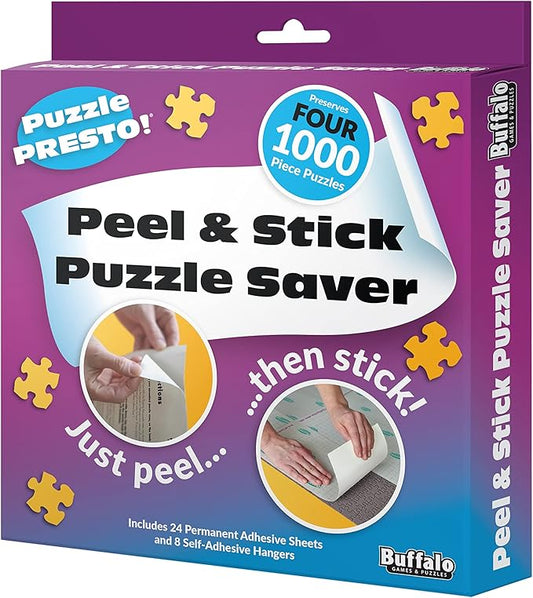 (4 Pack) Puzzle Presto! Peel & Stick Saver: The Original and Still The Best Way to Preserve Your Finished Puzzle! 24 Adhesive Sheets and 8 Adhesive Hangars.