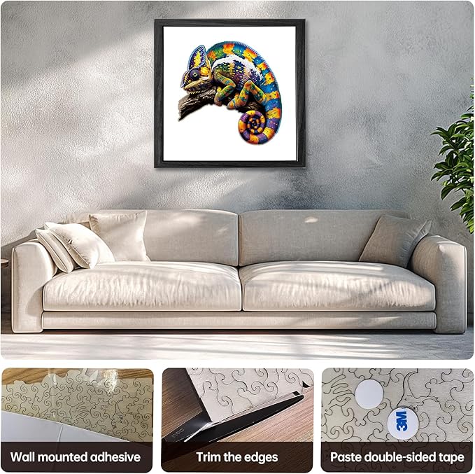 Wooden Puzzles,Chameleon Jigsaw Puzzles,200 Pieces Colorful Animal Puzzle,Birthday Gift Family Game 11 x 11 Inch,Unique Shaped Wooden Puzzle for Adults