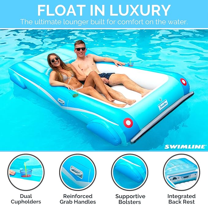 SWIMLINE Inflatable Swimming Pool Float Lounger Raft Mattress, Fun Mat, Classic Convertible, Blue