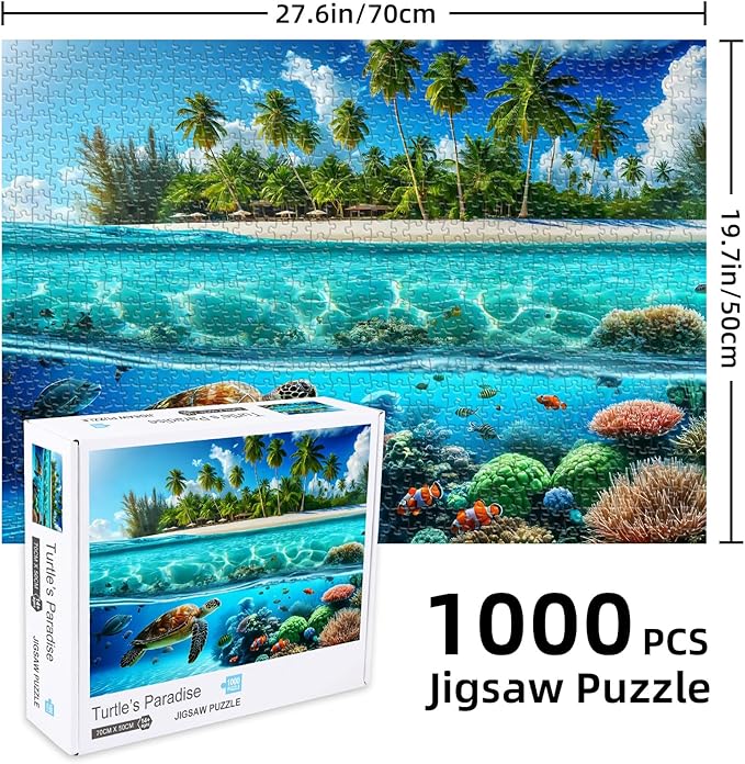 Sutinban Sea Turtle 1000 Piece Puzzle for Adults, Coolest Adult Puzzle 1000 Pieces, Wave Spirit Hawaii Ocean Jigsaw Puzzles Home Decor Happy Family Time