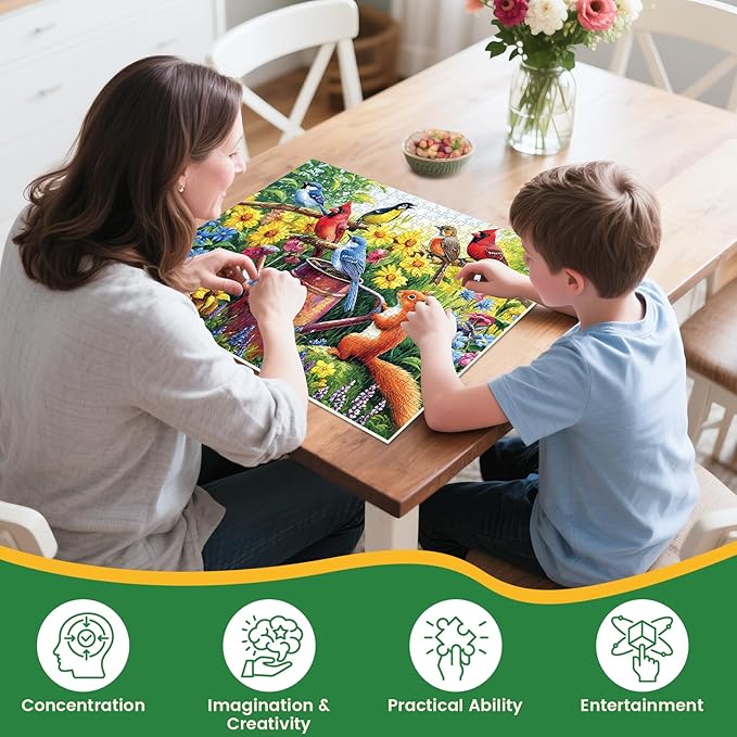 500 Piece Puzzles for Adults, Flowers Garden Puzzles, Birds Squirrels Jigsaw Puzzles 500 Pieces, Challenging Jigsaw Puzzles, Great for Birthday Party Gathering, Finished Size is 20.5 x 15 in