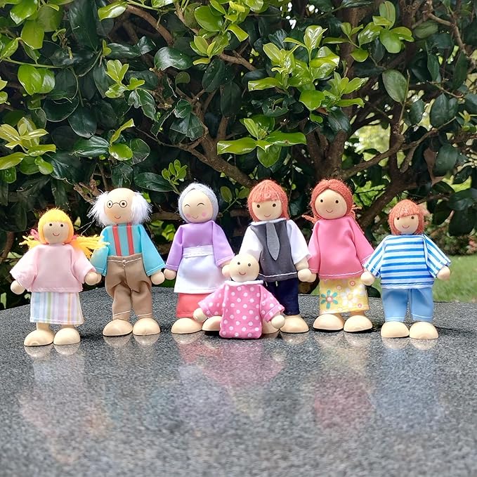 12 Pieces Wooden Dollhouse Family Set with Dog Cat Mini People Figures Dollhouse Dolls Wooden Doll Family Pretend Play Figures Accessories for Pretend Dollhouse(Style 2)