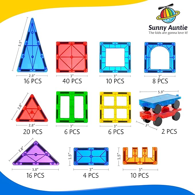 Magnetic Tiles 138 PCS XL Set with Storage Bag – Magnetic Building Tiles for Kids Ages 3-8, STEM Magnet Construction Toy for Boys & Girls