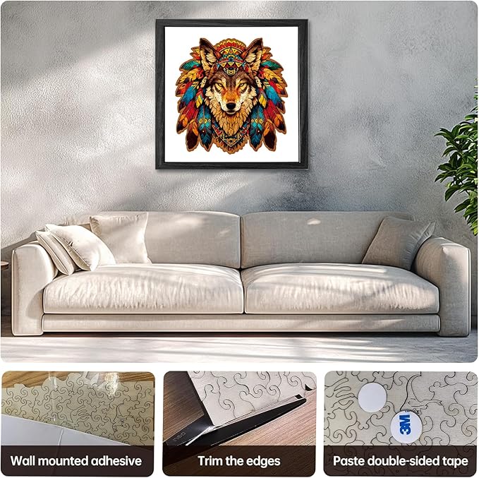 Wooden Puzzle for Adults,Wolf Totem Style Jigsaw Puzzles 300 Piece,Unique Shape Puzzle Challenge 14.9 x 14.9 Inch,Birthday Gifts Family Game