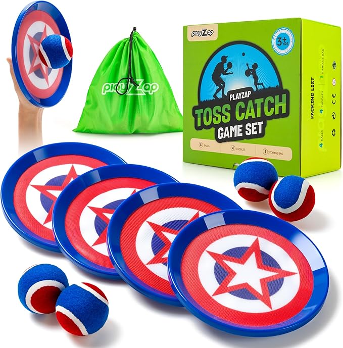 PlayZap Toss and Catch Ball Set Ultra Sturdy ABS - Family Games & Easter Basket Stuffers for Toddlers Kids Teens Boys Girls 3-5 5-8 8-13+ Yrs - Baseball Toys for Beach Pool Yard Outdoor 4 Pack