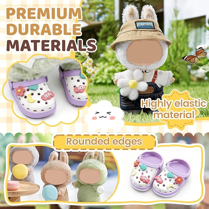 Doll Shoes,6.7in(17cm) Plastic Doll Dress up Shoes,Doll Decoration Accessories for Mini Clog Shoes with Cute Decoratives,Dual-Tone Oil Painting Design with Removable Ornament (Blue)
