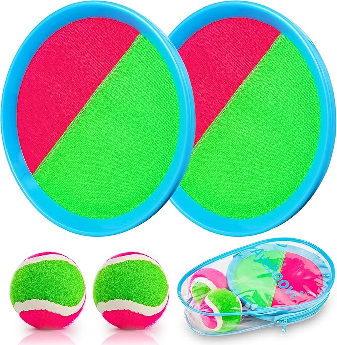 Ayeboovi Toss and Catch Ball Game Outdoor Beach Pool Kids Toys Outside Lawn Yard Games for 3 4 5 6 7 8 9 10 11 12 Year Old Girls Boys Toys Birthday Gift Easter Basket Stuffers (2 Paddles 2 Balls)